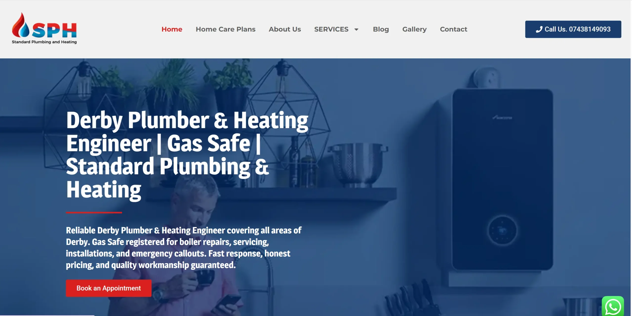 hero section of standard polumbing and heating website